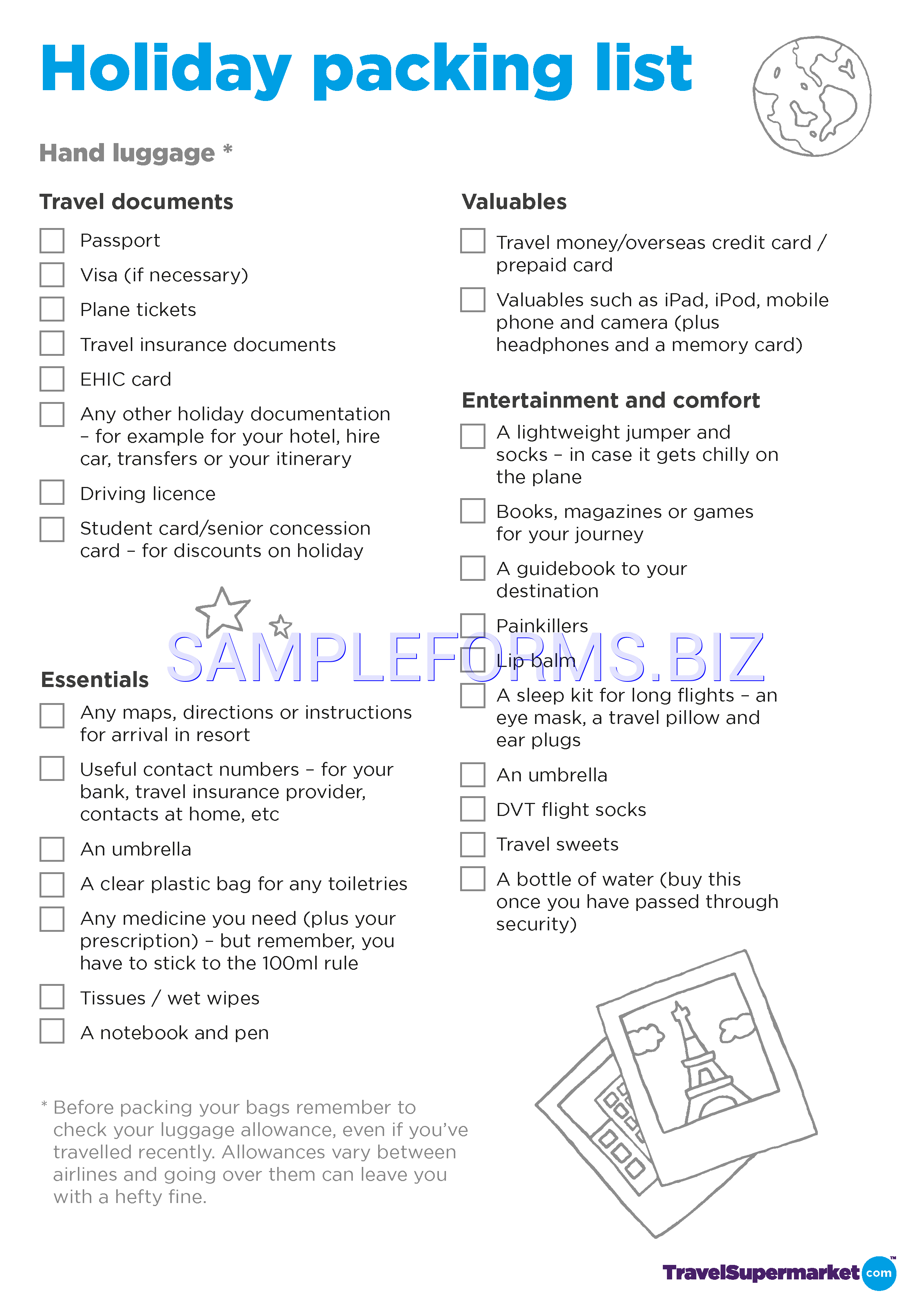 Preview free downloadable Packing Checklist 5 in PDF (page 1)